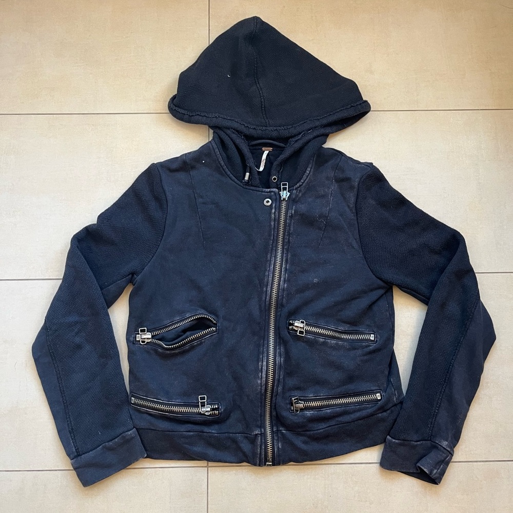Free People Grunge Zip Up Black Jacket
